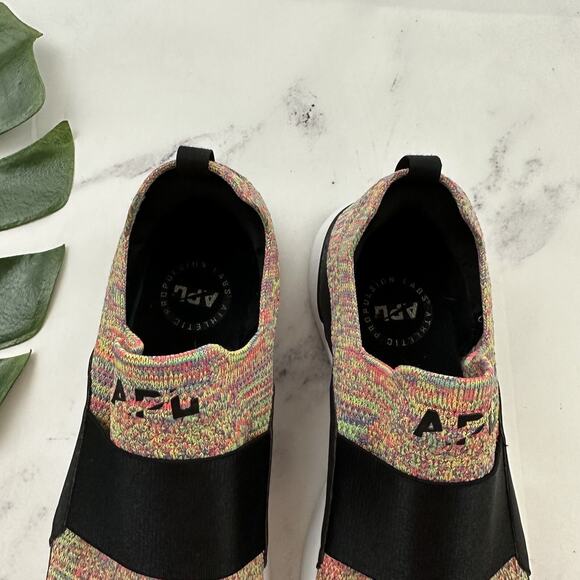 APL Mens Techloom Bliss Sneakers Size 7 Black Neon Colorful Knit Slip On - Picture 5 of 10